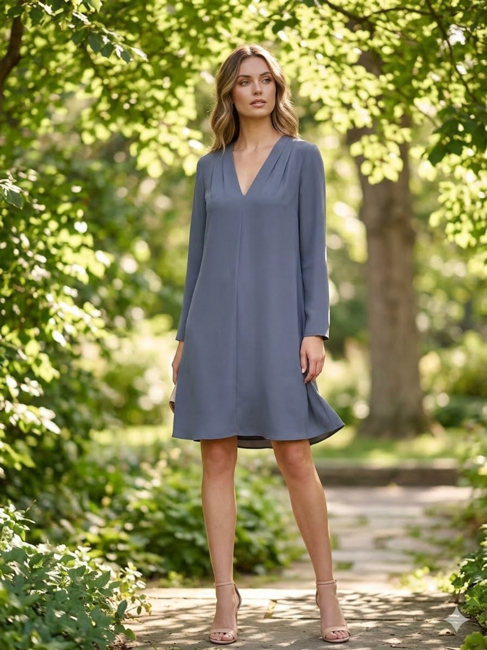 ASTR / Long-Sleeve V-Neck Shift Dress/ Slate Blue/ S/ NWOT/ 19”-PTP/ length-34”
